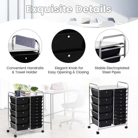 Costway 15 Drawer Rolling Organizer Cart Utility Storage Tools Scrapbook Paper Multi-Use {5}