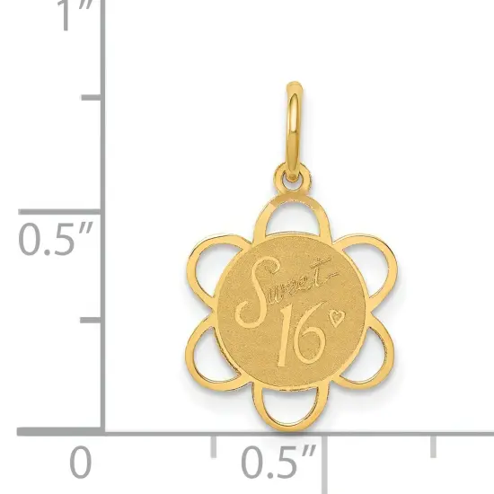 14K Yellow Gold Sweet Sixteen Disc Charm Pendant Jewerly 21mm x 18mm {5}