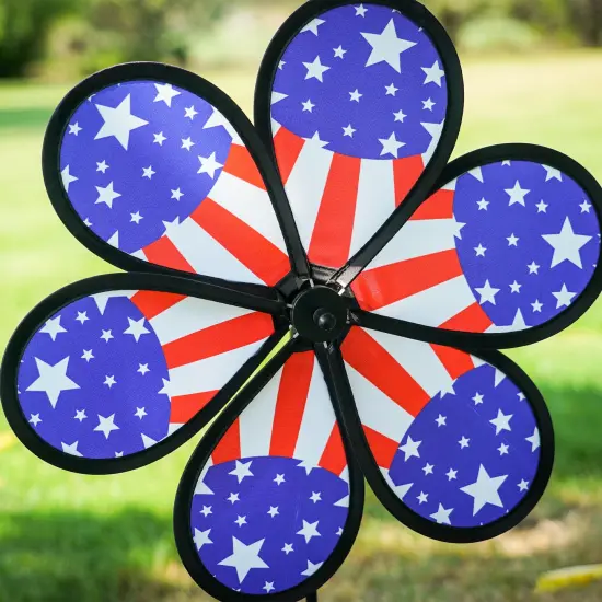 In the Breeze 2632 — 12-inch Patriot Star Flower Spinner, Garden Wind Spinner {3}