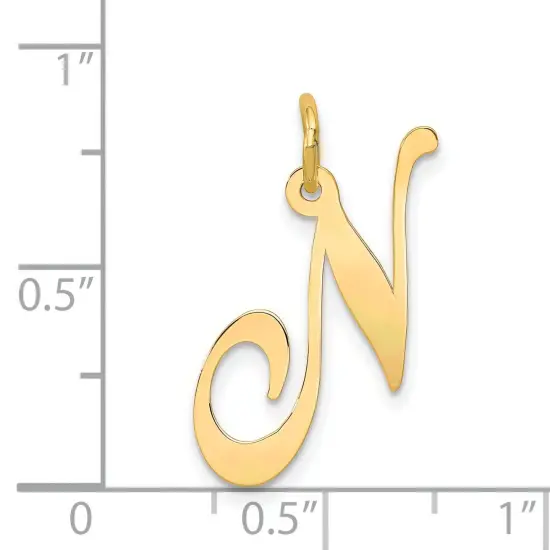 14K Yellow Gold Large Fancy Script Initial N Charm Jewerly 22mm x 17mm {3}