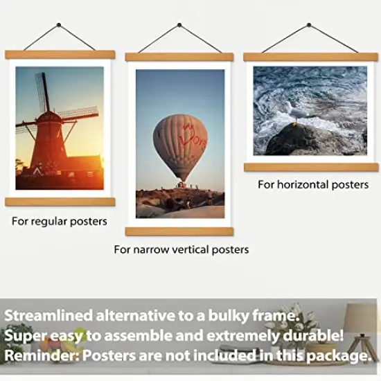 Magnetic Poster Frame Hanger, Natural Teak, Poster Hanger for Photos, Pictures, Prints, Maps, Scrolls and Canvas Artwork {6}