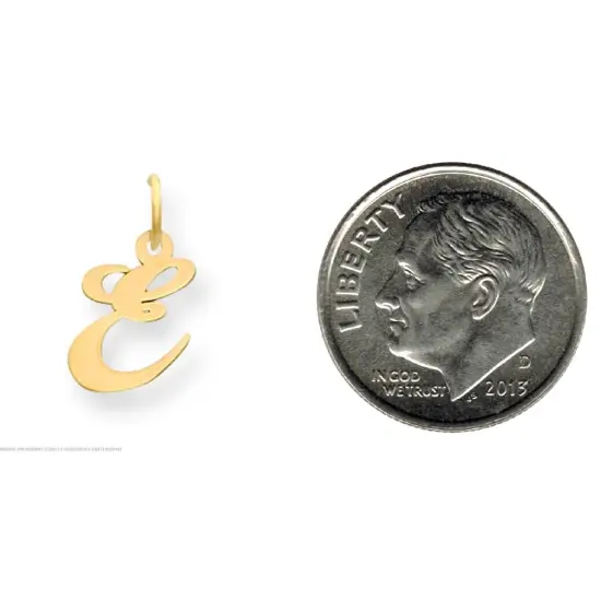 14K Yellow Gold Small Fancy Script Initial E Charm Jewerly 16mm x 13mm {2}