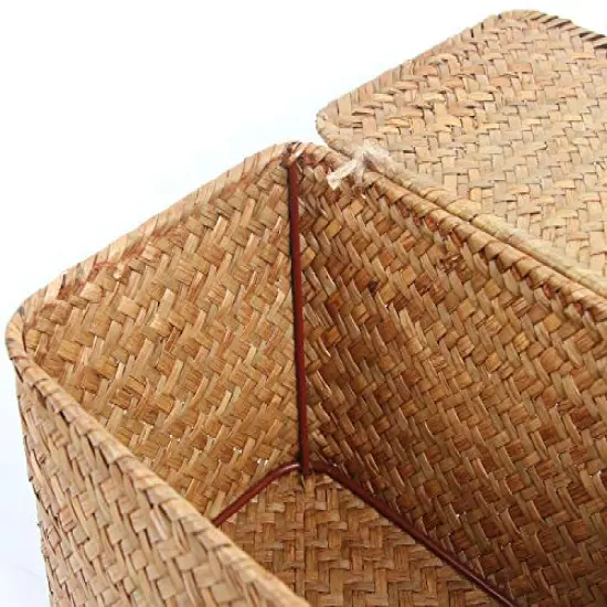 FEILANDUO Shelf Baskets with Lid Set of 3 Handwoven Seagrass Storage Box Wicker Basket Desktop Makeup Organizer Multipurpose Container (Original (S/M/L) {5}