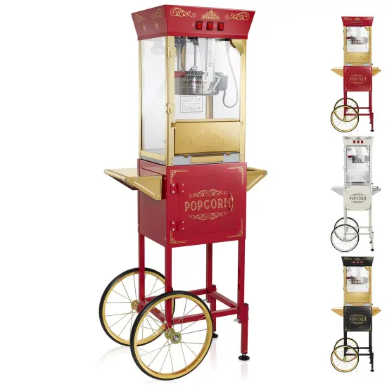 Olde Midway Movie Theater-Style Popcorn Machine Maker with Cart and 8-Ounce Kettle, Vintage-Style Popper on Wheels {7}