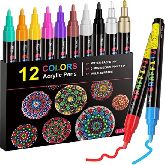 Set of 12 Acrylic Paint Pens Paint Markers for Rocks, Craft, Ceramic, Glass, Wood, Fabric, and Canvas Art Crafting Supplies {2}