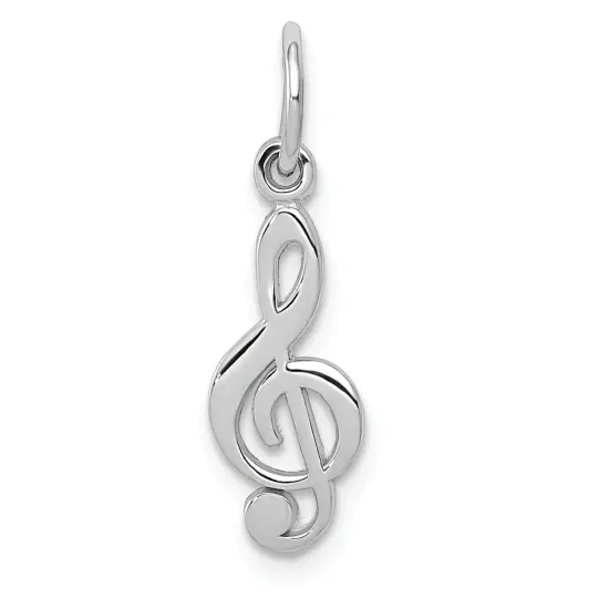 14K White Gold Treble Clef Charm Music Pendant Jewelry! 20mm x 5mm {1}