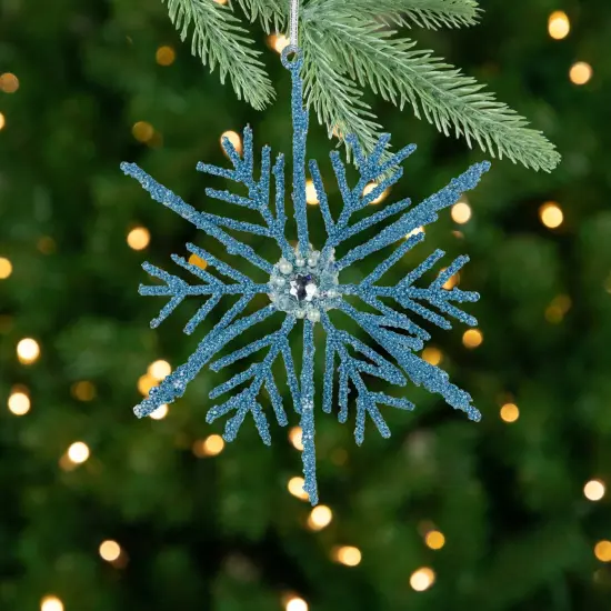 Northlight Glittered Snowflake Metal Christmas Ornament - 10" - Blue {3}