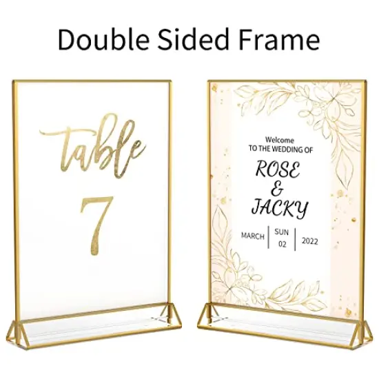 6Pack 4 x 6 Clear Acrylic Sign Holder with Gold Borders and Vertical Stand, Double Sided Table Menu Holders Picture Frames for Wedding Table Numbers, Restaurant Signs, Photos and Art Display {5}