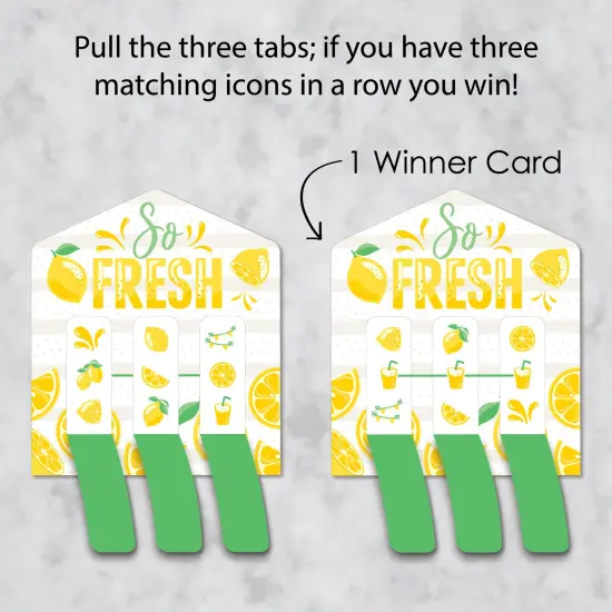 Big Dot of Happiness So Fresh - Lemon - Citrus Lemonade Party Game Pickle Cards - Pull Tabs 3-in-a-Row - Set of 12 {4}