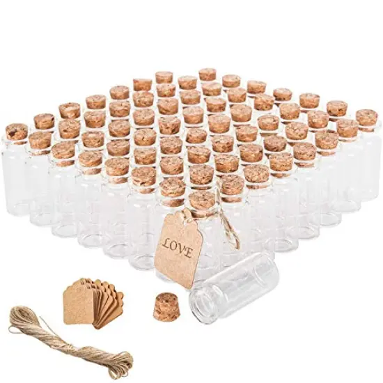 64 PCS Cork Stoppers Glass Bottles, DIY Decoration Small Tiny Glass Jars Favors,Mini Vials Cork,10ml Storage Container for Art Crafts for Wedding Party Supplies {1}