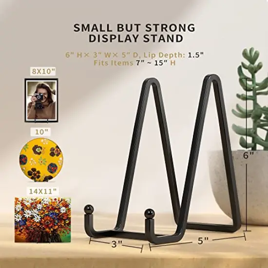 IPAME Plate Stands for Display - 6 Inch Metal Square Wire Plate Holder Display Stand + Picture Frame Stand Holder Easel for Book, Decorative Plate, Plaque, Photo, Platter (Black 2 Pack) {4}