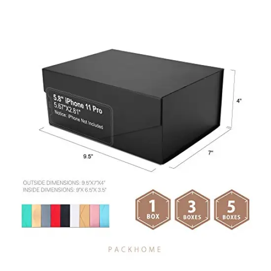 Gift Box 9x6.5x3.8 Inches, Groomsman Box, Rectangle Collapsible Box with Magnetic Lid for Gift Packaging (Matte Black, Grain Texture) {3}