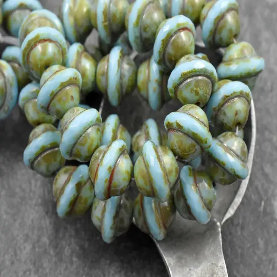 *12* 10x12mm Blue Turquoise Picasso Saturn Beads {3}