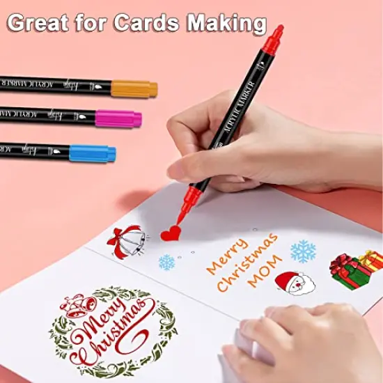 24 Colors Acrylic Paint Pens, Dual Tip Pens With Medium Tip and Brush Tip, Paint Markers for Rock Painting, Ceramic, Wood, Plastic, Calligraphy, Scrapbooking, Brush Lettering, Card Making, DIY Crafts {3}