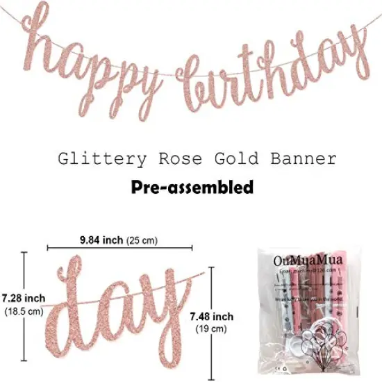Rose Gold and Pink Birthday Party Decorations Set, Glittery Happy Birthday Banner, Tissue Paper Pom Poms, Circle Dots Garland, and Tassel Garland for Party Decor {6}