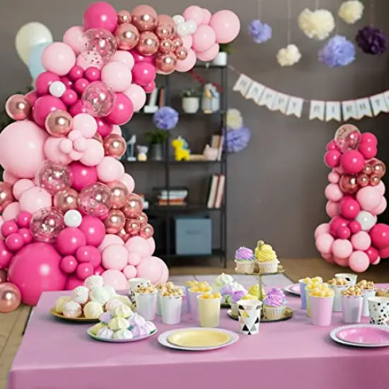 138pcs Pink Balloon Garland Arch Kit - Includes Hot Pink, White, and Metallic Rose Gold Confetti Balloons in Different Sizes for Birthday, Princess Theme, Baby Shower, Wedding, and Valentine's Party Decorations {3}