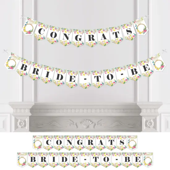 Big Dot of Happiness Wildflowers Bride - Boho Floral Bridal Shower and Wedding Party Bunting Banner - Party Decorations - Congrats Bride-To-Be {1}
