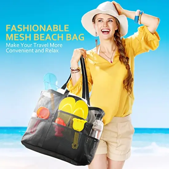 Large Mesh Beach Bag - Family Tote for Toys & Vacation Essentials {4}