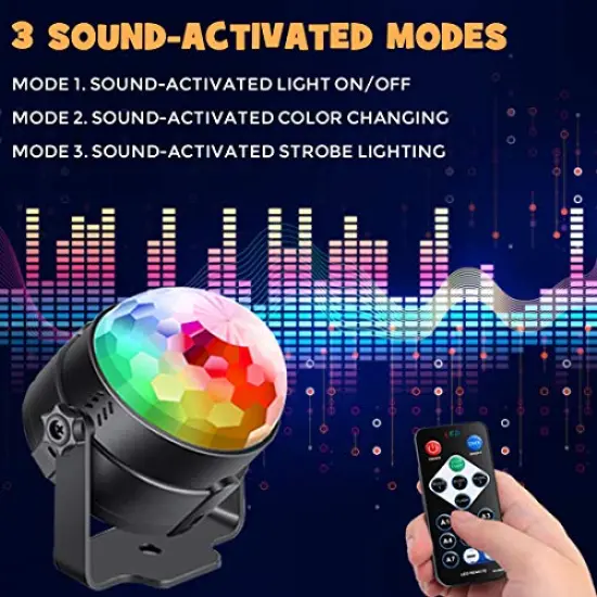 Sound Activated Party Lights with Remote Control - DJ Lighting Disco Ball Strobe Lamp with 7 Modes, Ideal for Home, Room, Dance Parties, Birthdays, Karaoke, Halloween, Christmas, Weddings, and Club Decorations {1}