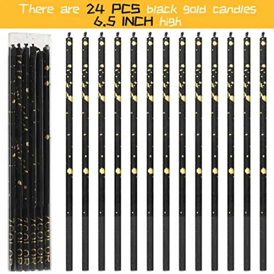 24 Pieces Birthday Candles Long Thin Cake Candle Cupcake Candles for Birthday Wedding Anniversary Graduation Retirement Party Decoration (Black Gold) {6}