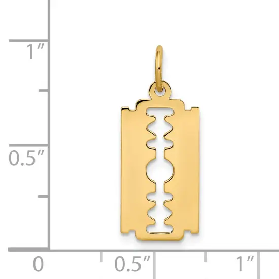 14K Yellow Gold Polished Razor Blade Charm Pendant Jewerly 25mm x 12mm {4}