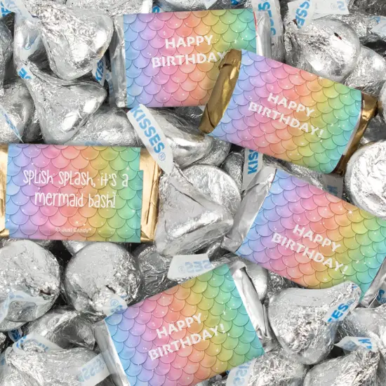 124 Pcs Mermaid Kid's Birthday Candy Party Favors Wrapped Hershey's Miniatures and Kisses by Just Candy (1.52 lbs) {1}