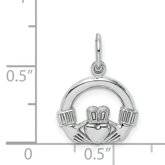 14K White Gold Claddagh Charm Irish Pendant Jewelry 20mm x 14mm {5}