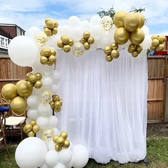 120 PCS White and Gold Confetti Balloons Garland Arch Kit - Includes 12in, 10in, and 5in Latex Metallic Balloons for Birthday, Wedding, Anniversary, Celebrations, Prom, and Bridal Party Decorations {1}