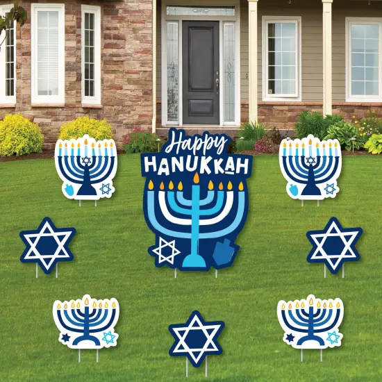 Big Dot of Happiness Hanukkah Menorah - Yard Sign and Outdoor Lawn Decorations - Chanukah Holiday Party Yard Signs - Set of 8 {1}