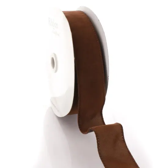 1.5" Wired Suede Velvet Ribbon Camel - 25 Yards {2}