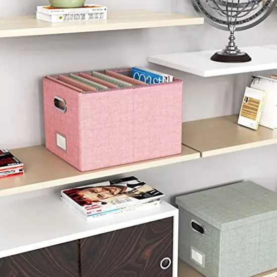 Oterri File Storage Organizer Box,Filing Box,Portable File Box with Lid,Fit for Letter/Legal File Folder Storage, Easy Slide Durable Hanging File Box for Office/Decor/Home,1 Pack,Pink-Box only {2}