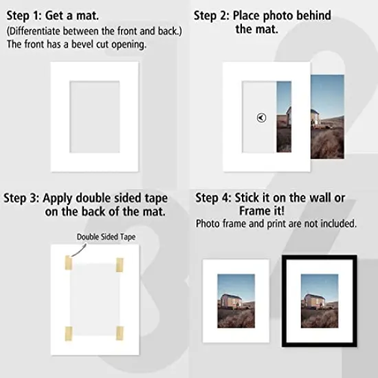 Pack of 25, Acid-Free White Pre-Cut 8x10 Picture Mat for 5x7 Photo with White Core Bevel Cut Frame Mattes {2}