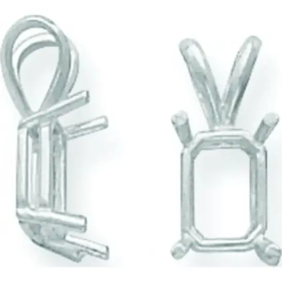 14K White Gold 4 Prong Emerald Cut Pendant Setting 4mm {1}