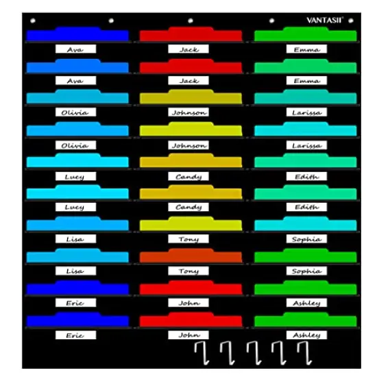 Wall File Organizer Folder with 30 File Pockets, 30 Dry-Erase Cards Plus 5 Over The Door Hooks and 8 Wall Hooks, 47 X 42 inch {2}