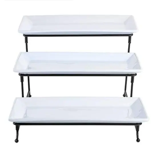 Gracious Dining Dinnerware, 3-Tier Rectangle Plate Set with Metal Stand, White {4}
