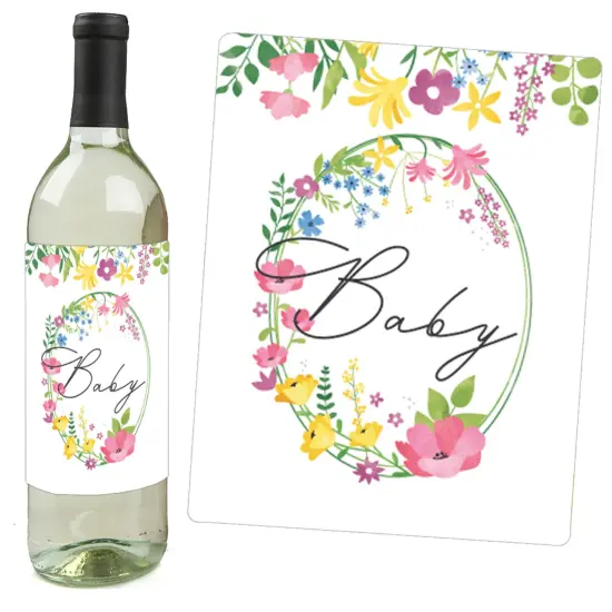 Big Dot of Happiness Wildflowers Baby - Boho Floral Baby Shower Decorations for Women and Men - Wine Bottle Label Stickers - Set of 4 {3}