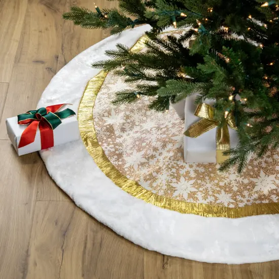 Northlight 48" White and Gold Snowflake Christmas Tree Skirt {1}