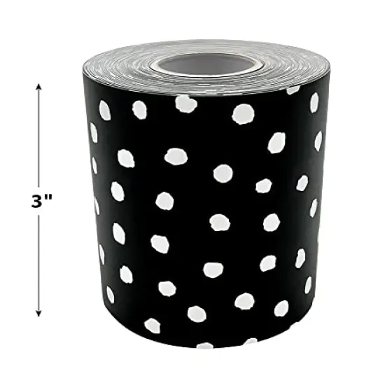 White Painted Dots on Black Straight Rolled Border Trim (TCR8911) {3}