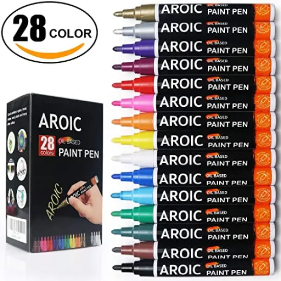 Paint Markers, 28 Colors Oil-Based Waterproof Paint Marker Pen Set. Posca Paint Markers for Rock, Wood, Metal, Plastic, Glass, Canvas, Ceramic & More! Safe and odorless. {1}