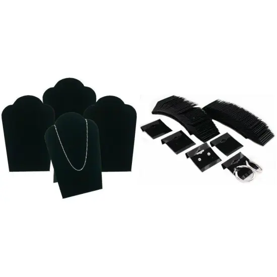 Black Velvet Necklace Easel Jewelry Display & Hanging Earring Cards Kit 104 Pcs {1}