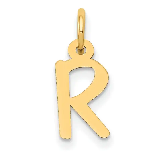 14K Yellow Gold Small Slanted Block Initial R Charm Jewerly {1}