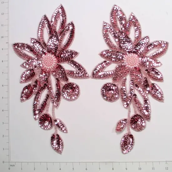 Fancy Floral Sequin Applique/Patch Pack of 2 Light Pink {2}