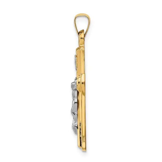 14K Two Tone Gold INRI Hollow Crucifix Pendant Charm Jewerly 34mm x 17mm {4}