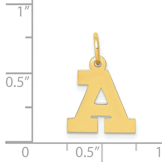 14K Yellow Gold Small Block Intial Letter A Charm Jewerly 18mm x 12mm {2}