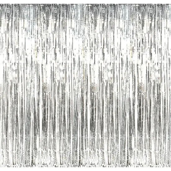3' x 8' Silver Tinsel Foil Fringe Door Window Curtain Party Decoration {1}