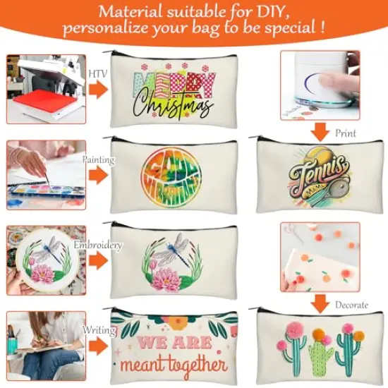 10 Pieces Blank DIY Craft Case Blank Makeup Bags- Beige Canvas Pencil Pouch Bulk Cosmetic Bag Multi-Purpose Travel Toiletry Zipper Bags (8.3 × 5 Inch) {3}