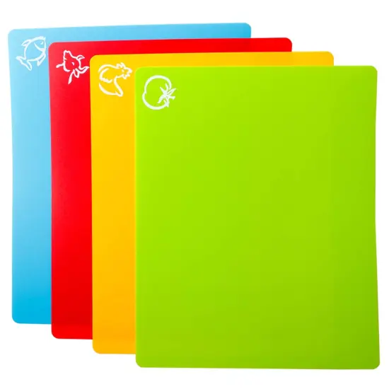 4 Pieces Flexible Plastic Cutting Board Mats, Colored Mats With Food Icons, Gripped Back, Cutting board {1}