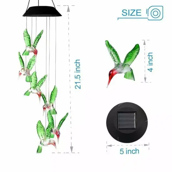Color-Changing LED Solar Powered Hummingbird Wind Chime Lights Yard Garden Decor {5}