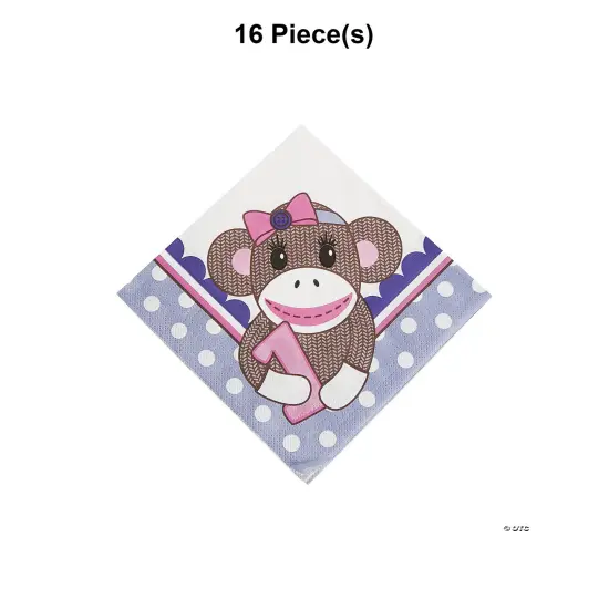 1st Birthday Miss Sock Monkey Luncheon Napkins 16 Pieces {2}