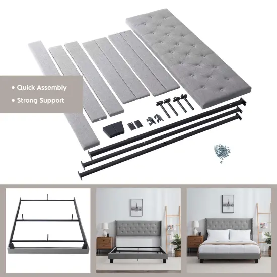 Nestl Wingback Diamond Upholstered Platform Bed {6}